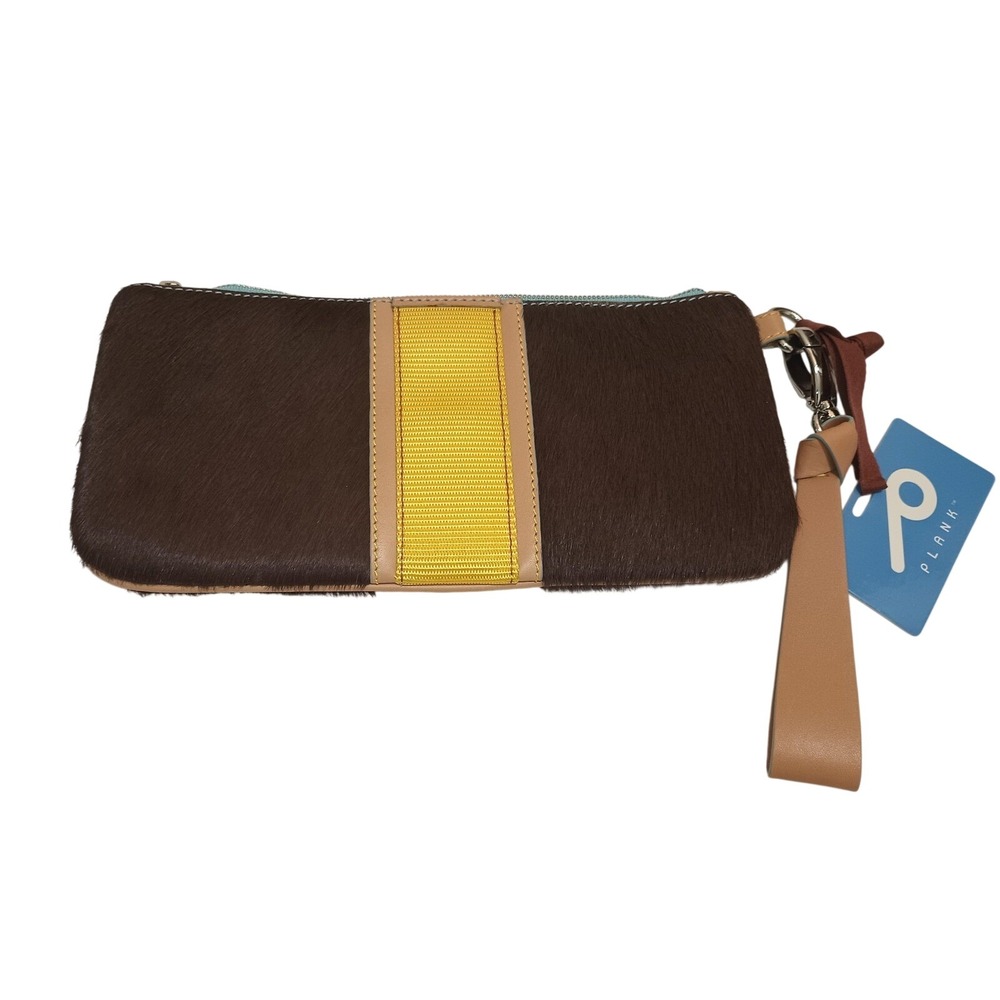 Plank Brown Calf Hair Wristlet Clutch Wallet Yellow Stripe NWT Festival, Y2K